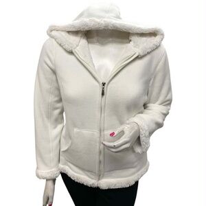 Green Tea White Fleece-Lined Hooded Jacket Size XL